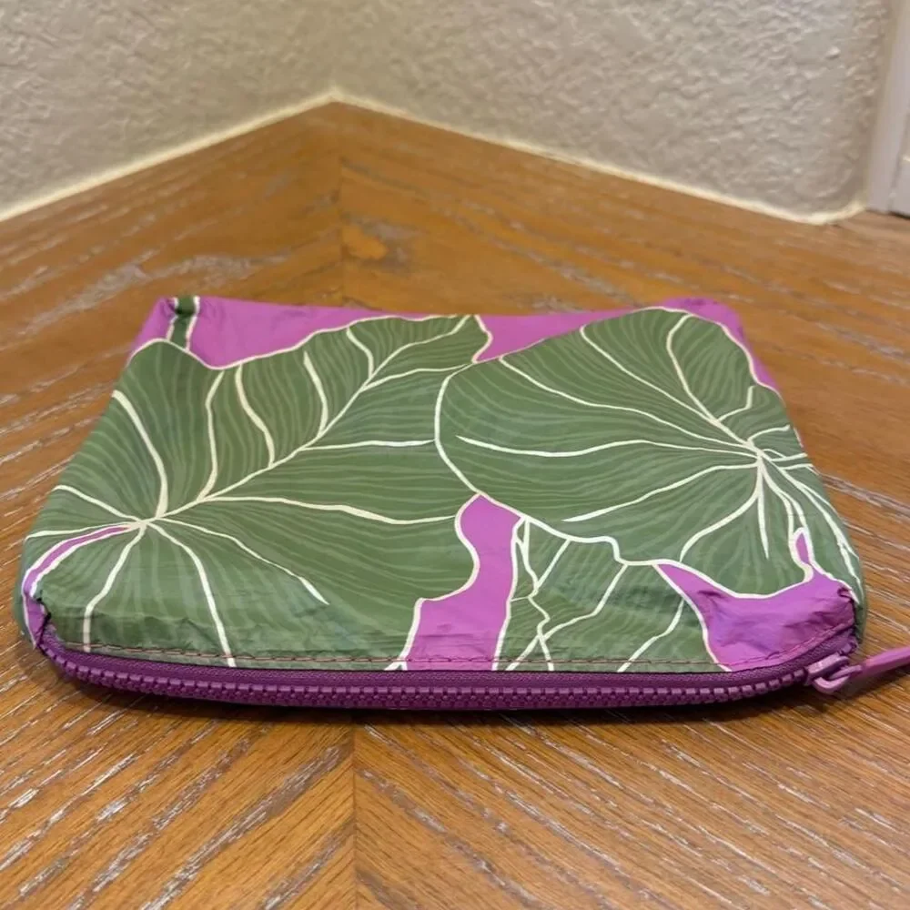 Aloha Collection Purple/Pink & Green Leaf Print Small Pouch Bag